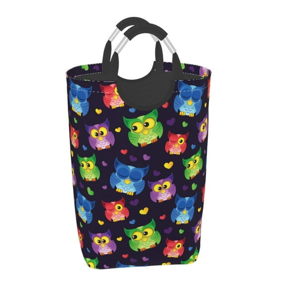 Disketp Owls And Hearts Square Laundry Bag Large Collapsible Dirty Clothes Bags With Handles Waterproof Essentials Storage For College Dorm, Family