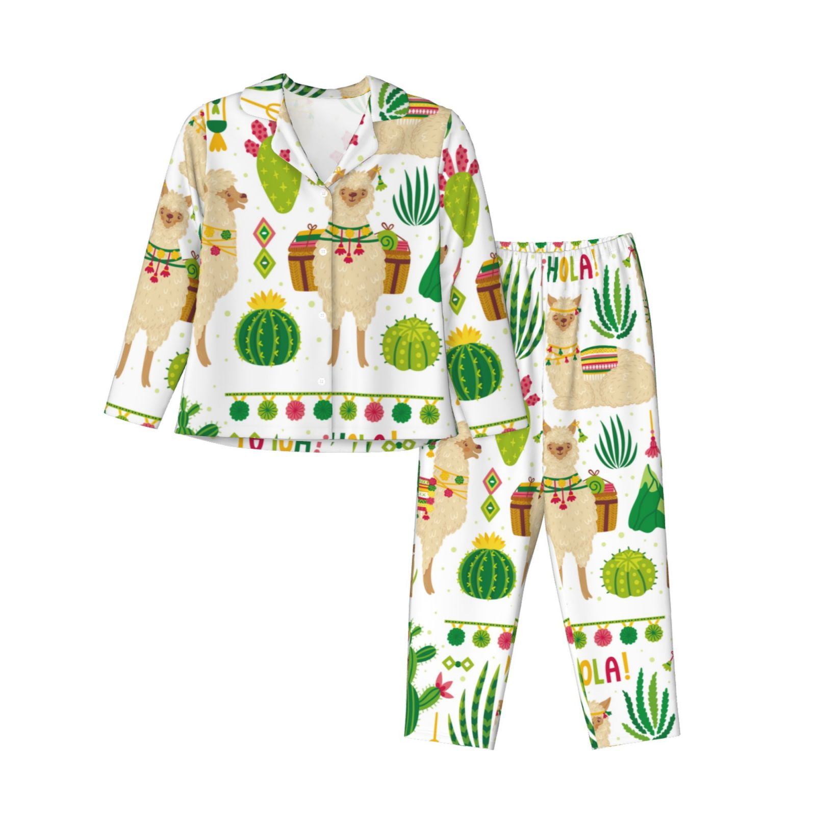 Disketp Pajamas Set Long Sleeve Sleepwear Womens Button Down Nightwear ...