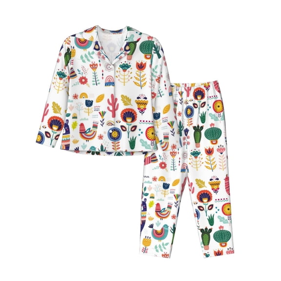 Disketp Pajamas Set Long Sleeve Sleepwear Womens Button Down Nightwear Pj Sets-Alpaca Flower