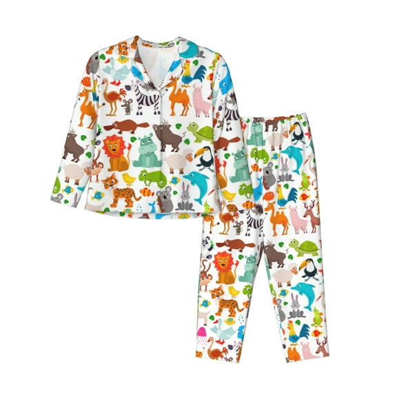 Disketp Pajamas Set Long Sleeve Sleepwear Womens Button Down Nightwear Pj Sets-Animals