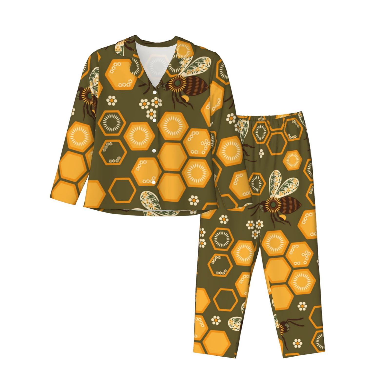 Disketp Pajamas Set Long Sleeve Sleepwear Womens Button Down Nightwear ...