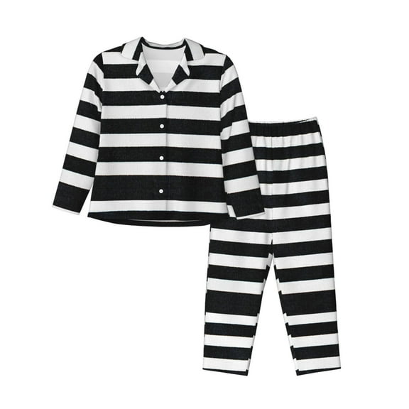 Disketp Pajamas Set Long Sleeve Sleepwear Womens Button Down Nightwear Pj Sets-Black And White Stripes