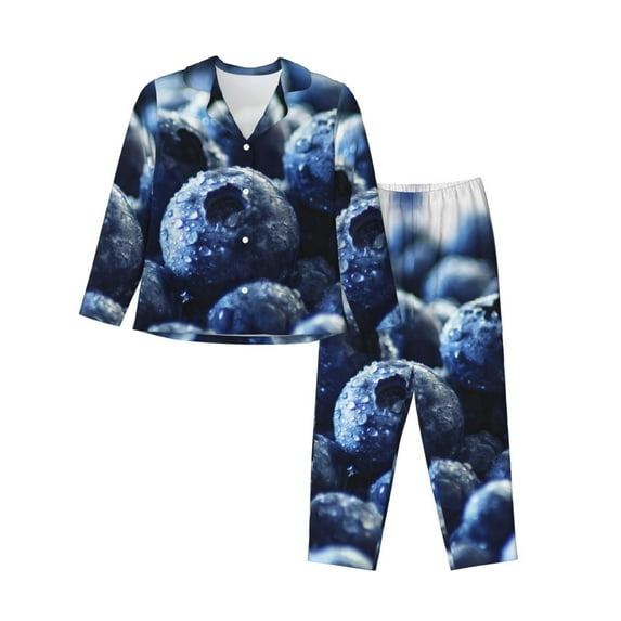 Disketp Pajamas Set Long Sleeve Sleepwear Womens Button Down Nightwear Pj Sets-Blueberry