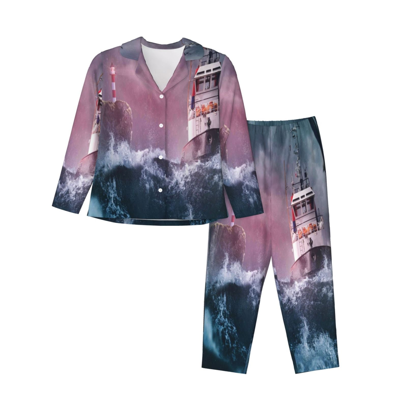 Disketp Pajamas Set Long Sleeve Sleepwear Womens Button Down Nightwear ...