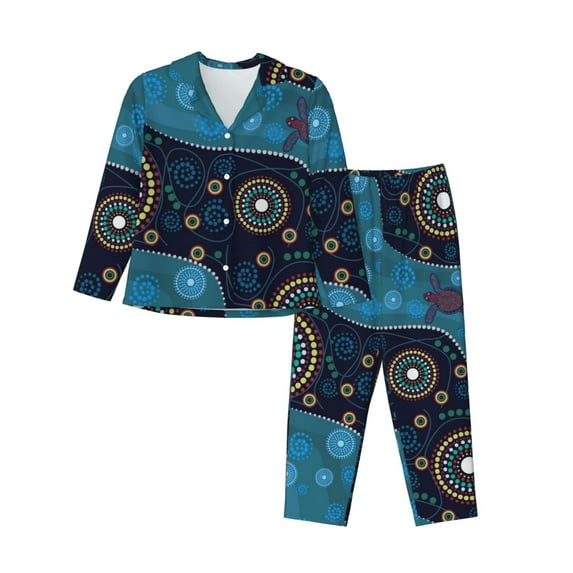 Disketp Pajamas Set Long Sleeve Sleepwear Womens Button Down Nightwear Pj Sets-Bohemian Turtle