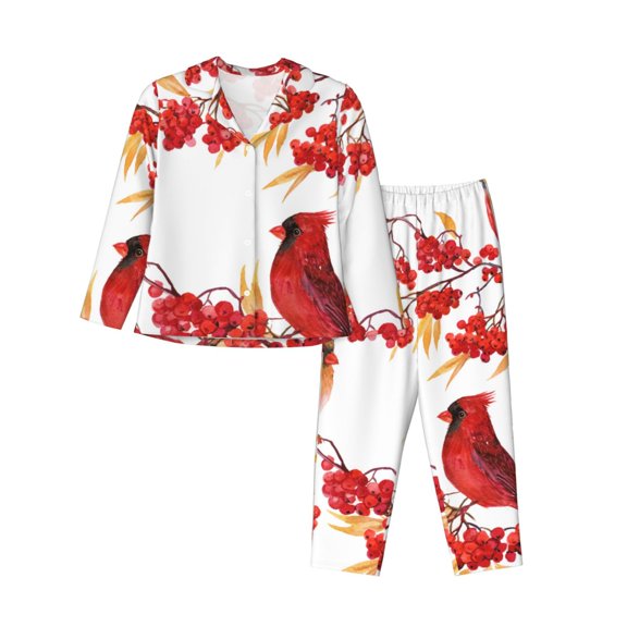 Disketp Pajamas Set Long Sleeve Sleepwear Womens Button Down Nightwear Pj Sets-Bullfinch On Branch