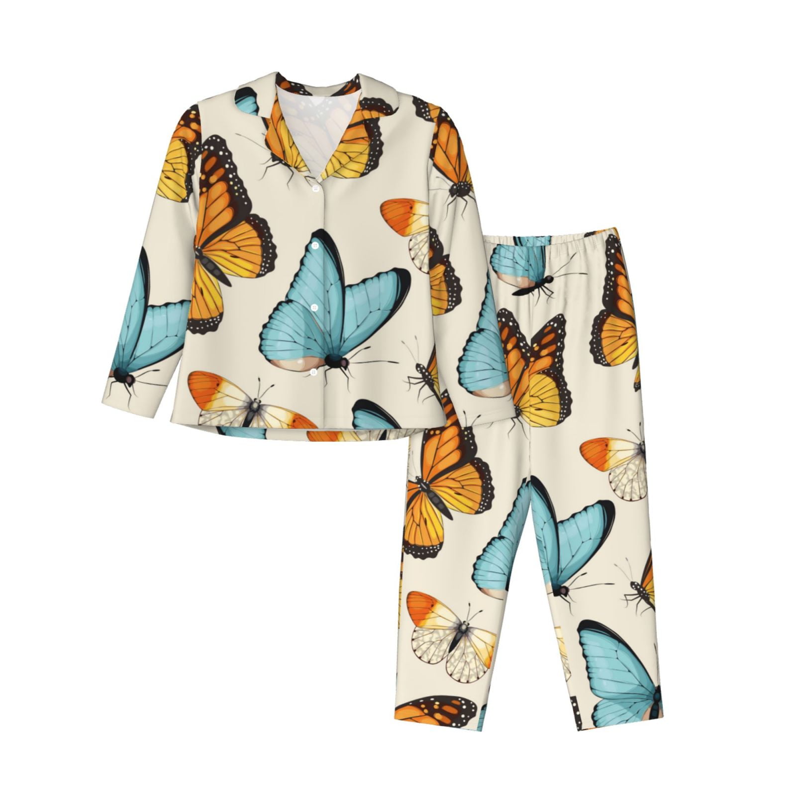 Disketp Pajamas Set Long Sleeve Sleepwear Womens Button Down Nightwear ...