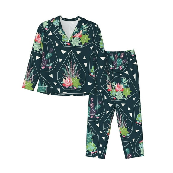 Disketp Pajamas Set Long Sleeve Sleepwear Womens Button Down Nightwear Pj Sets-Cactus 2