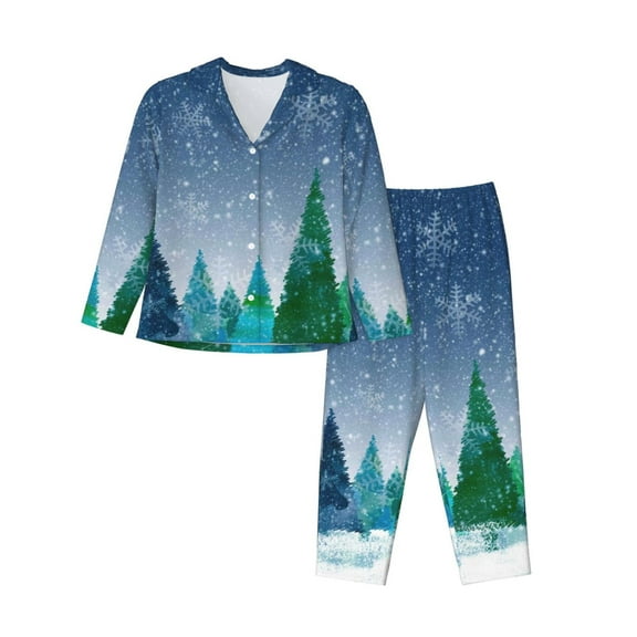 Disketp Pajamas Set Long Sleeve Sleepwear Womens Button Down Nightwear Pj Sets-Christmas Trees