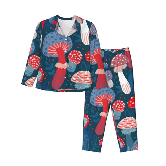 Disketp Pajamas Set Long Sleeve Sleepwear Womens Button Down Nightwear Pj Sets-Colorful Mushrooms