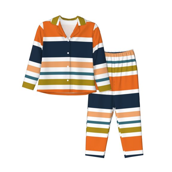 Disketp Pajamas Set Long Sleeve Sleepwear Womens Button Down Nightwear Pj Sets-Colorful Pastel Stripes