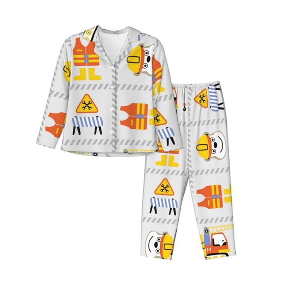 Disketp Pajamas Set Long Sleeve Sleepwear Womens Button Down Nightwear Pj Sets-Construction Signs