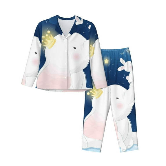 Disketp Pajamas Set Long Sleeve Sleepwear Womens Button Down Nightwear Pj Sets-Cute Elephant