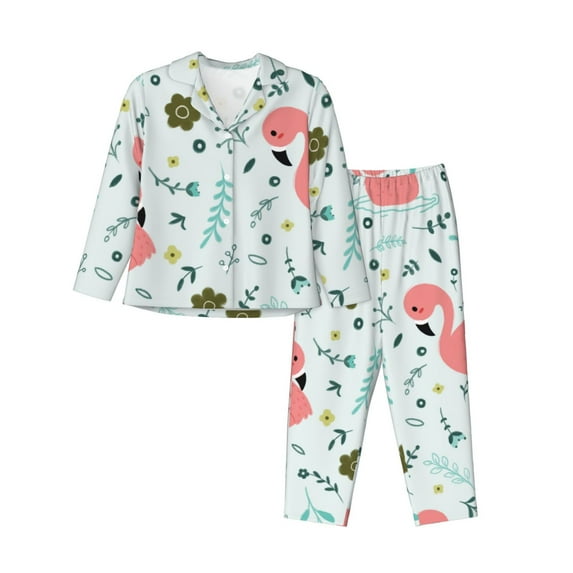 Disketp Pajamas Set Long Sleeve Sleepwear Womens Button Down Nightwear Pj Sets-Cute Flamingo