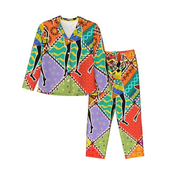 Disketp Pajamas Set Long Sleeve Sleepwear Womens Button Down Nightwear Pj Sets-Dancing African Womans