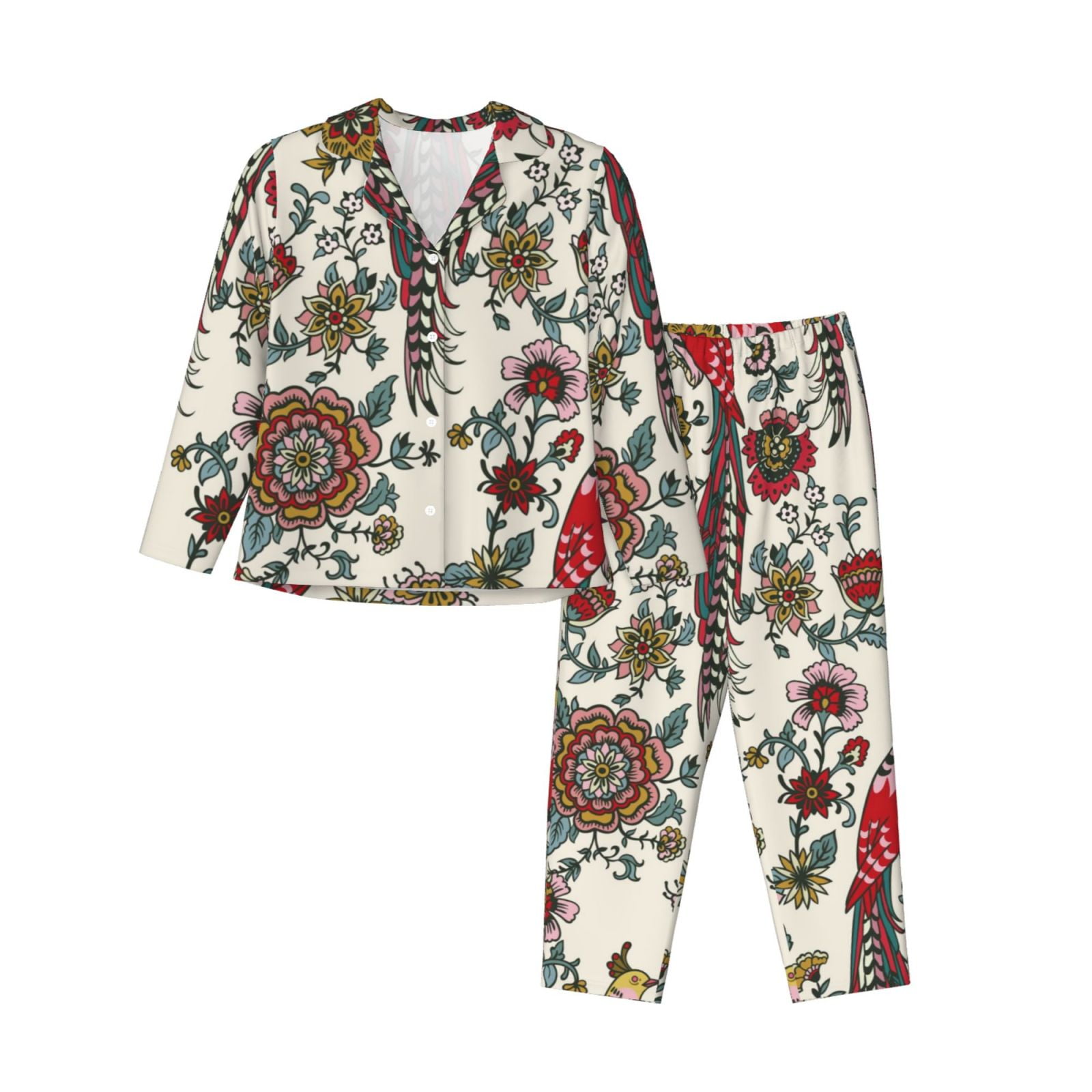 Disketp Pajamas Set Long Sleeve Sleepwear Womens Button Down Nightwear ...