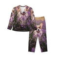 thumbnail image 1 of Disketp Pajamas Set Long Sleeve Sleepwear Womens Button Down Nightwear Pj Sets-Dog In Lavender Flowers, 1 of 9
