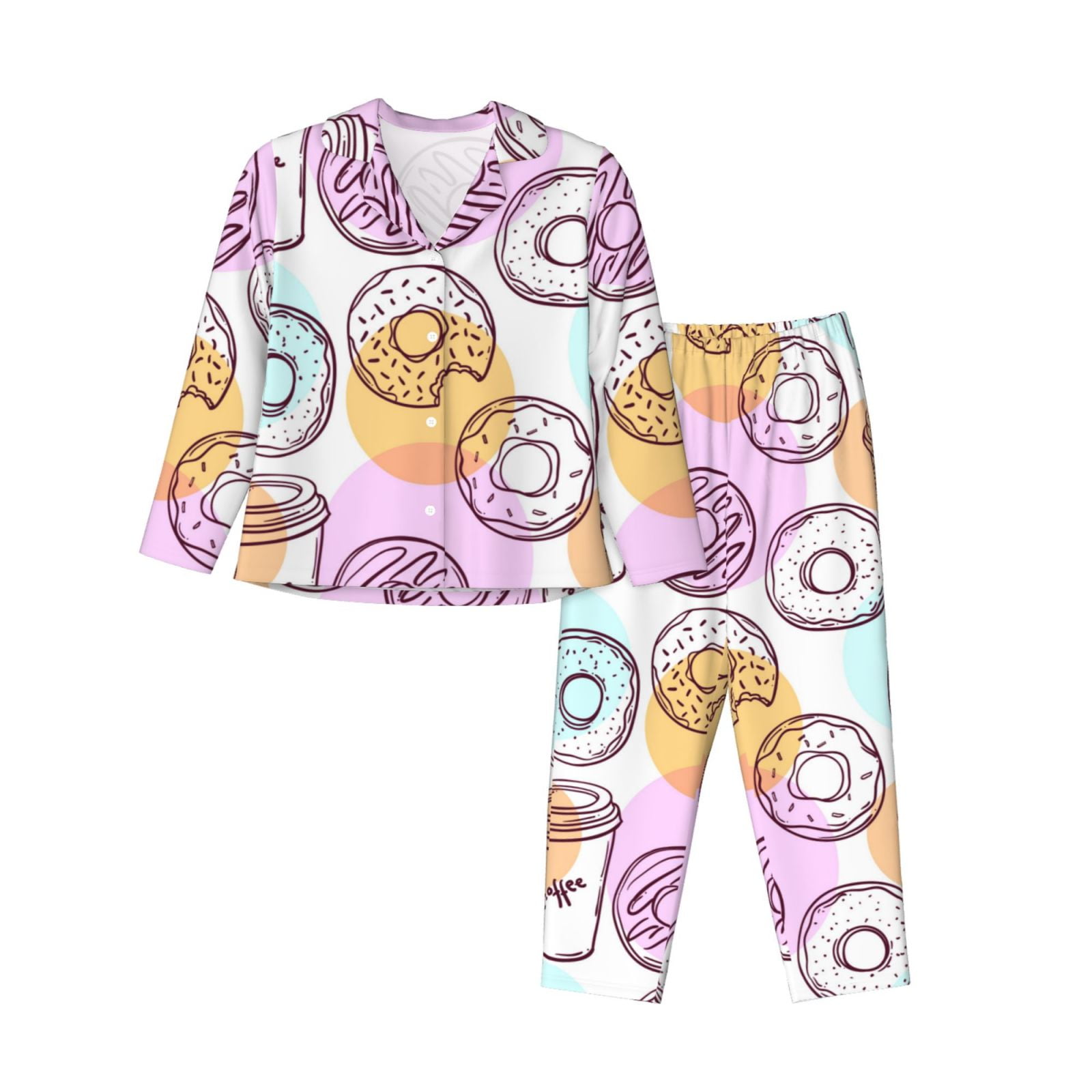 Disketp Pajamas Set Long Sleeve Sleepwear Womens Button Down Nightwear ...