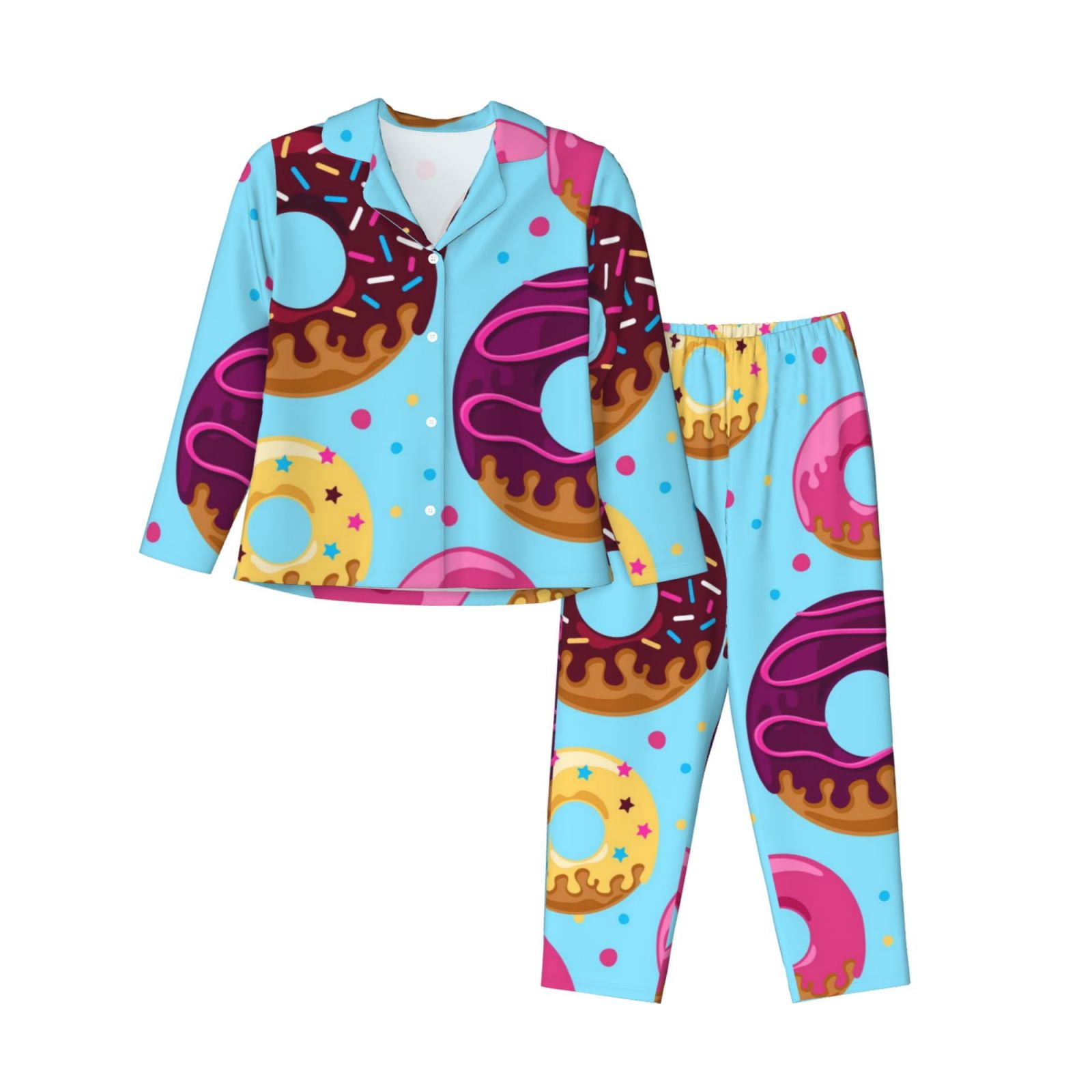 Disketp Pajamas Set Long Sleeve Sleepwear Womens Button Down Nightwear ...