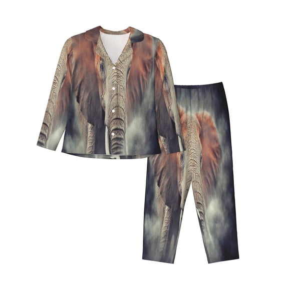 Disketp Pajamas Set Long Sleeve Sleepwear Womens Button Down Nightwear Pj Sets-Elephant In Smoke