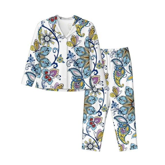 Disketp Pajamas Set Long Sleeve Sleepwear Womens Button Down Nightwear Pj Sets-Flowers And Butterflies