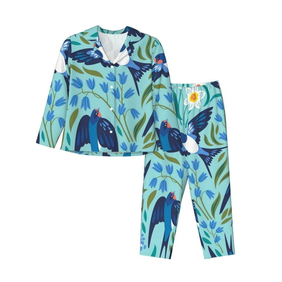 Disketp Pajamas Set Long Sleeve Sleepwear Womens Button Down Nightwear Pj Sets-Flying Swallows