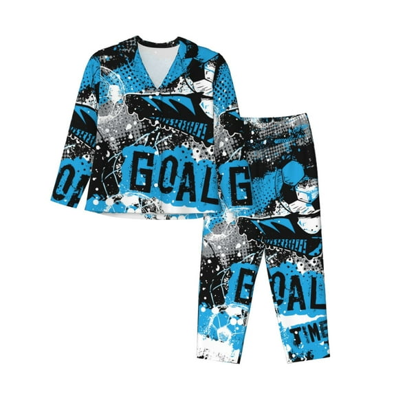 Disketp Pajamas Set Long Sleeve Sleepwear Womens Button Down Nightwear Pj Sets-Football Time