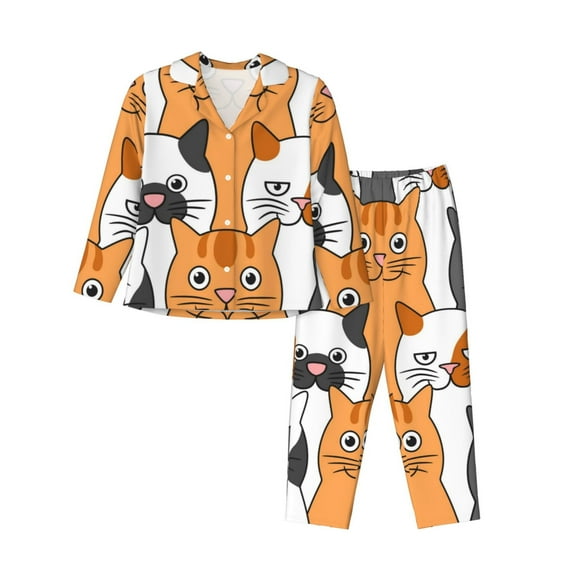 Disketp Pajamas Set Long Sleeve Sleepwear Womens Button Down Nightwear Pj Sets-Funny Cats