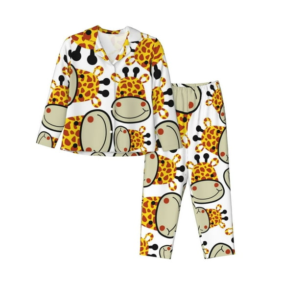 Disketp Pajamas Set Long Sleeve Sleepwear Womens Button Down Nightwear Pj Sets-Giraffes Head