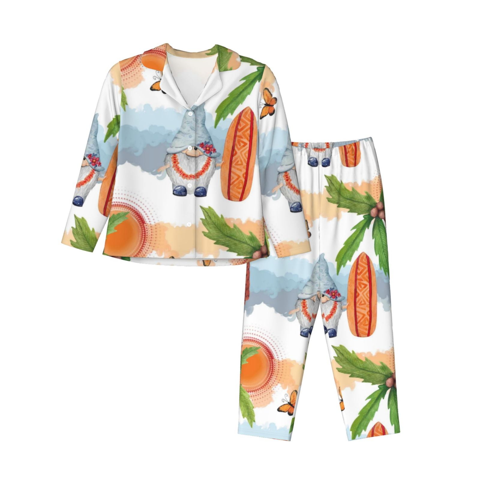 Disketp Pajamas Set Long Sleeve Sleepwear Womens Button Down Nightwear ...