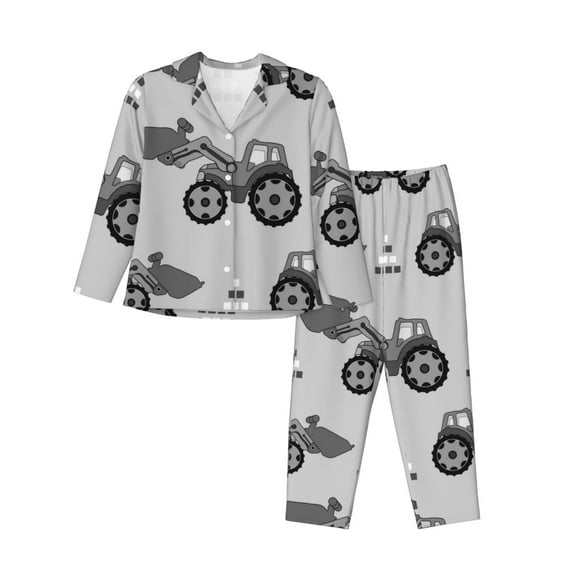 Disketp Pajamas Set Long Sleeve Sleepwear Womens Button Down Nightwear Pj Sets-Gray Tractor