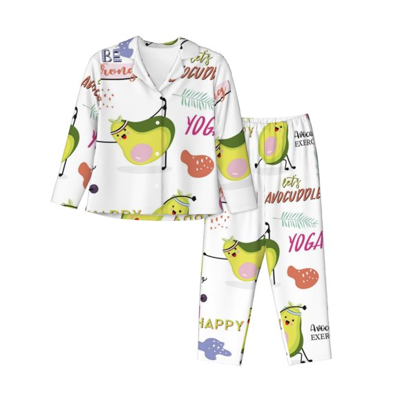 Disketp Pajamas Set Long Sleeve Sleepwear Womens Button Down Nightwear Pj Sets-Happy Avocado