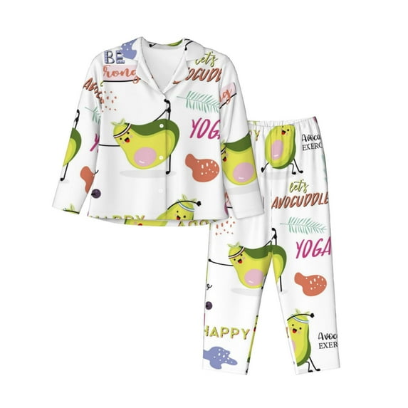 Disketp Pajamas Set Long Sleeve Sleepwear Womens Button Down Nightwear Pj Sets-Happy Avocado