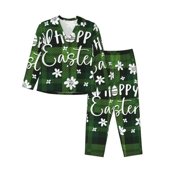 Disketp Pajamas Set Long Sleeve Sleepwear Womens Button Down Nightwear Pj Sets-Happy Easter