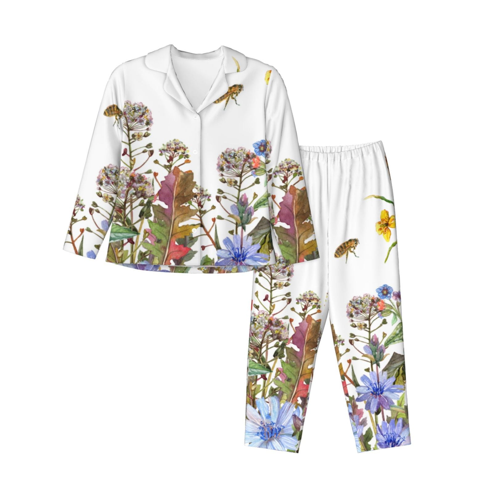 Disketp Pajamas Set Long Sleeve Sleepwear Womens Button Down Nightwear ...