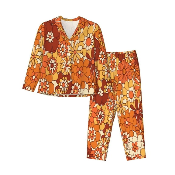 Disketp Pajamas Set Long Sleeve Sleepwear Womens Button Down Nightwear Pj Sets-Hippie Flower