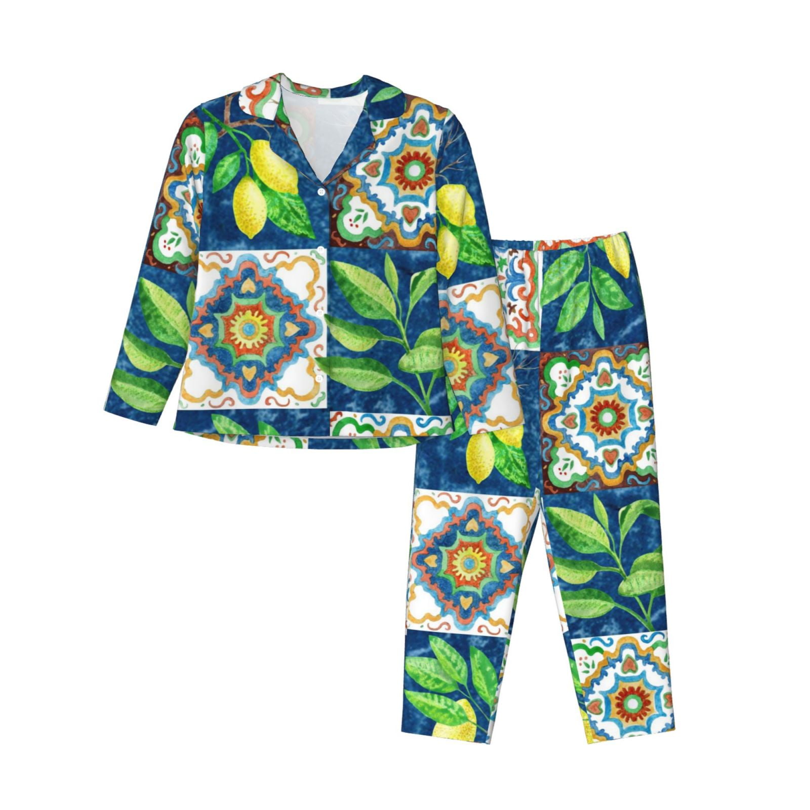 Disketp Pajamas Set Long Sleeve Sleepwear Womens Button Down Nightwear ...