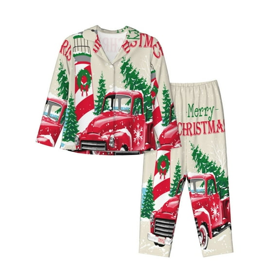 Disketp Pajamas Set Long Sleeve Sleepwear Womens Button Down Nightwear Pj Sets-Merry Christmas 1