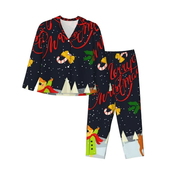 Disketp Pajamas Set Long Sleeve Sleepwear Womens Button Down Nightwear Pj Sets-Merry Christmas Elk