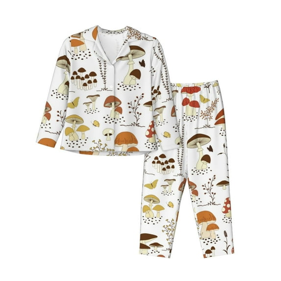Disketp Pajamas Set Long Sleeve Sleepwear Womens Button Down Nightwear Pj Sets-Mushrooms And Butterflies