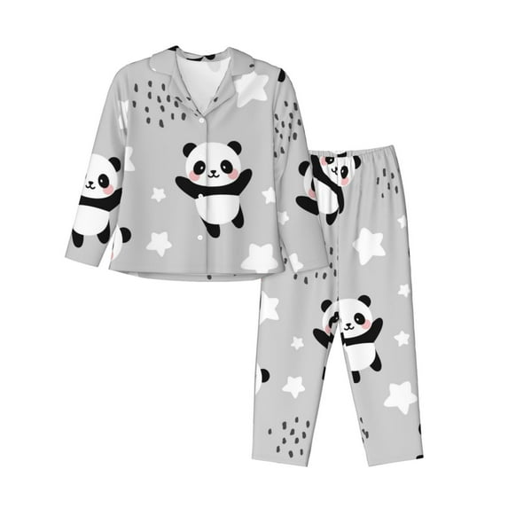 Disketp Pajamas Set Long Sleeve Sleepwear Womens Button Down Nightwear Pj Sets-Pandasbetween Clouds And Stars
