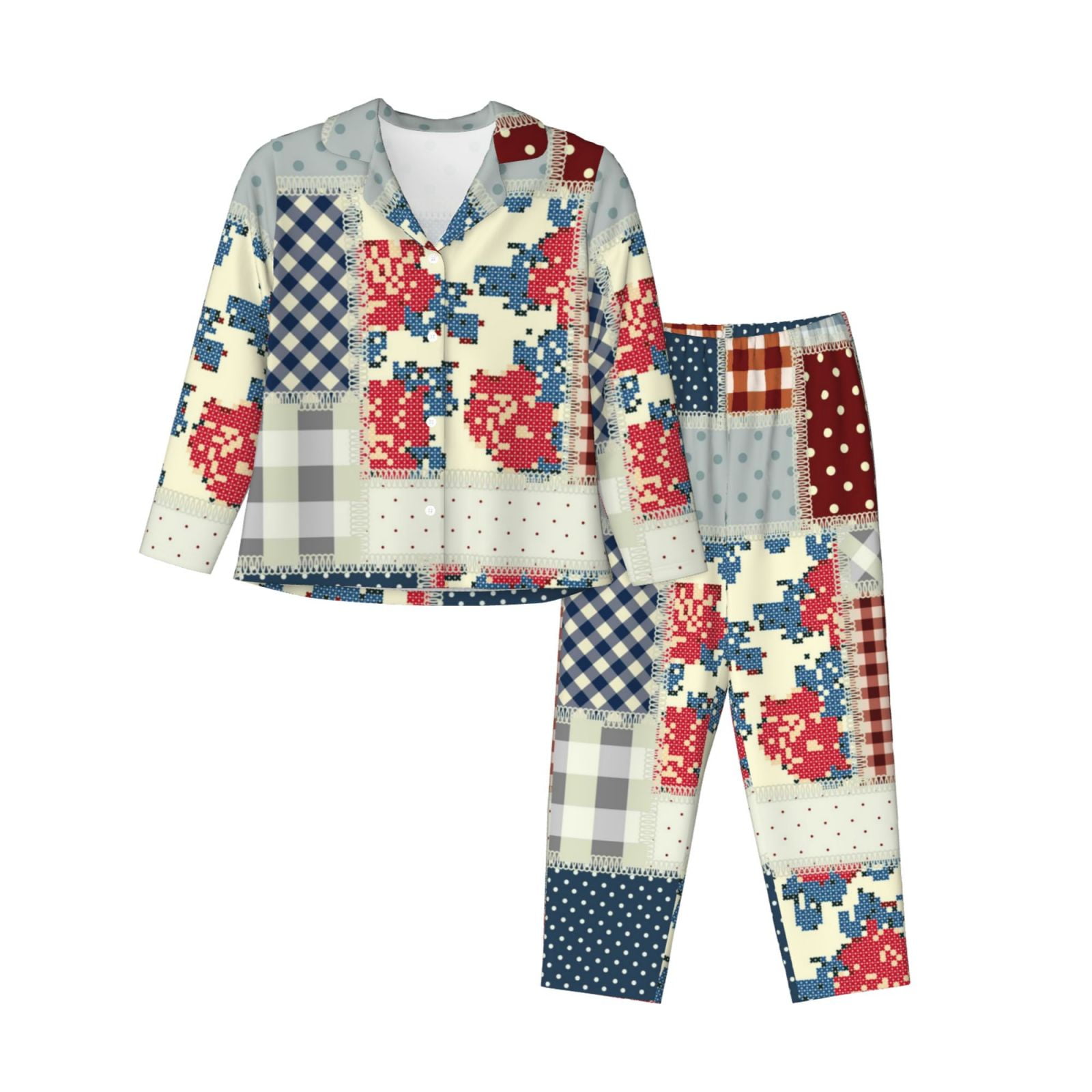 Disketp Pajamas Set Long Sleeve Sleepwear Womens Button Down Nightwear ...