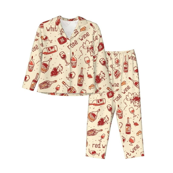 Disketp Pajamas Set Long Sleeve Sleepwear Womens Button Down Nightwear Pj Sets-Red Wine
