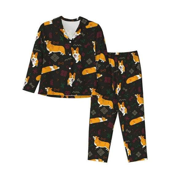 Disketp Pajamas Set Long Sleeve Sleepwear Womens Button Down Nightwear Pj Sets-Royal Corgi1