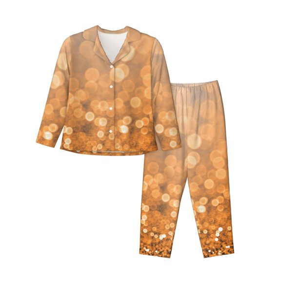 Disketp Pajamas Set Long Sleeve Sleepwear Womens Button Down Nightwear Pj Sets-Sparkling Orange And Black
