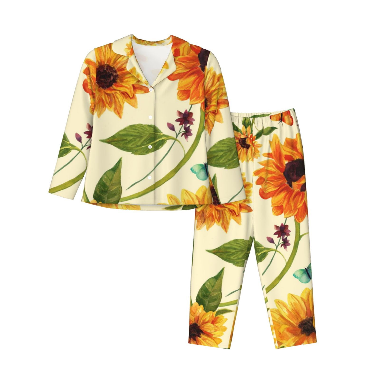 Disketp Pajamas Set Long Sleeve Sleepwear Womens Button Down Nightwear ...