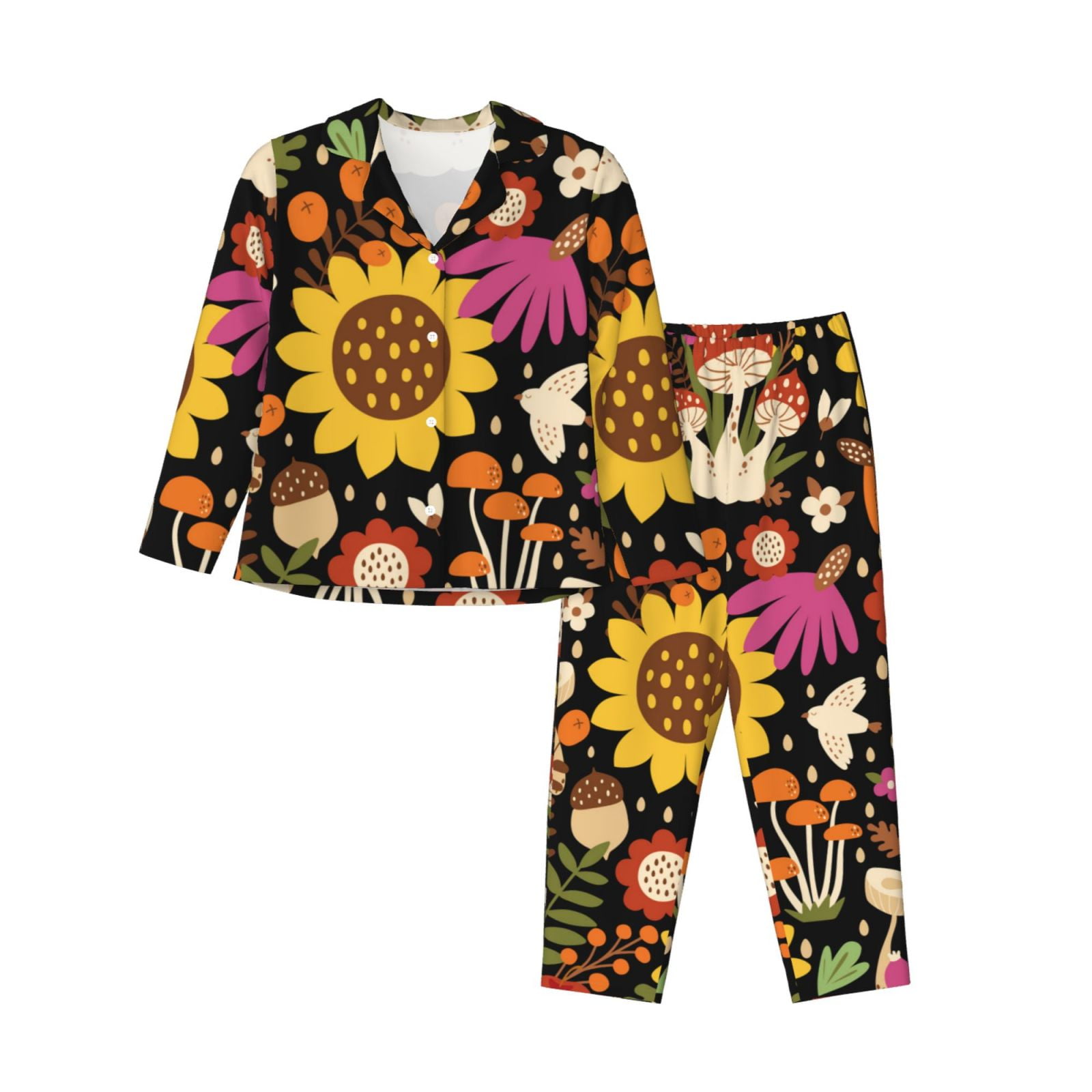 Disketp Pajamas Set Long Sleeve Sleepwear Womens Button Down Nightwear ...
