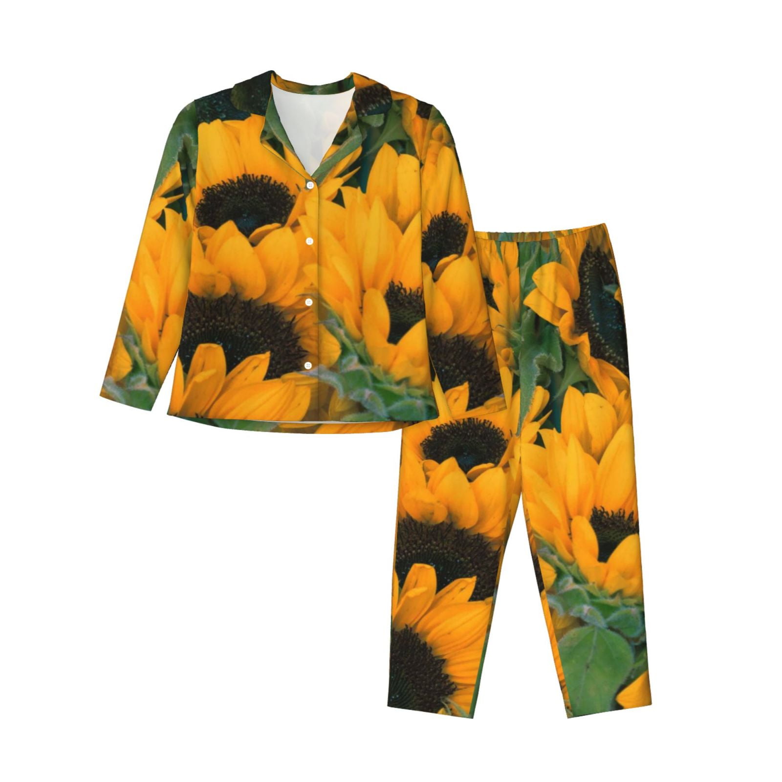 Disketp Pajamas Set Long Sleeve Sleepwear Womens Button Down Nightwear ...