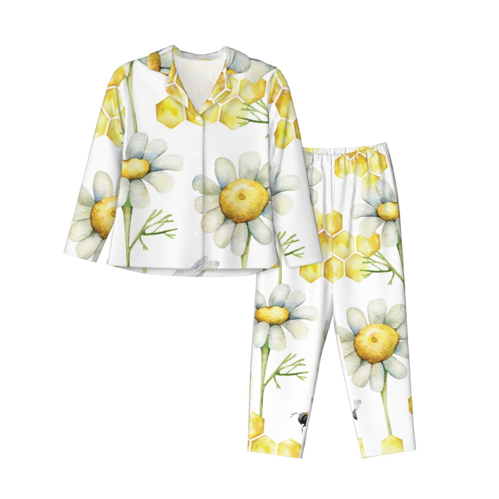 Disketp Pajamas Set Long Sleeve Sleepwear Womens Button Down Nightwear ...