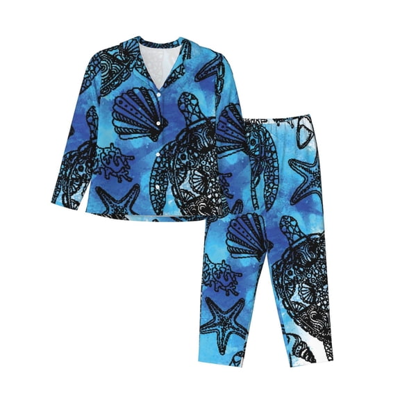Disketp Pajamas Set Long Sleeve Sleepwear Womens Button Down Nightwear Pj Sets-Turtle